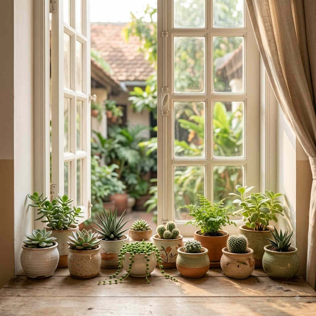 Chậu cây hình thú giúp góc làm việc trở nên sinh động mà không chiếm nhiều diện tích