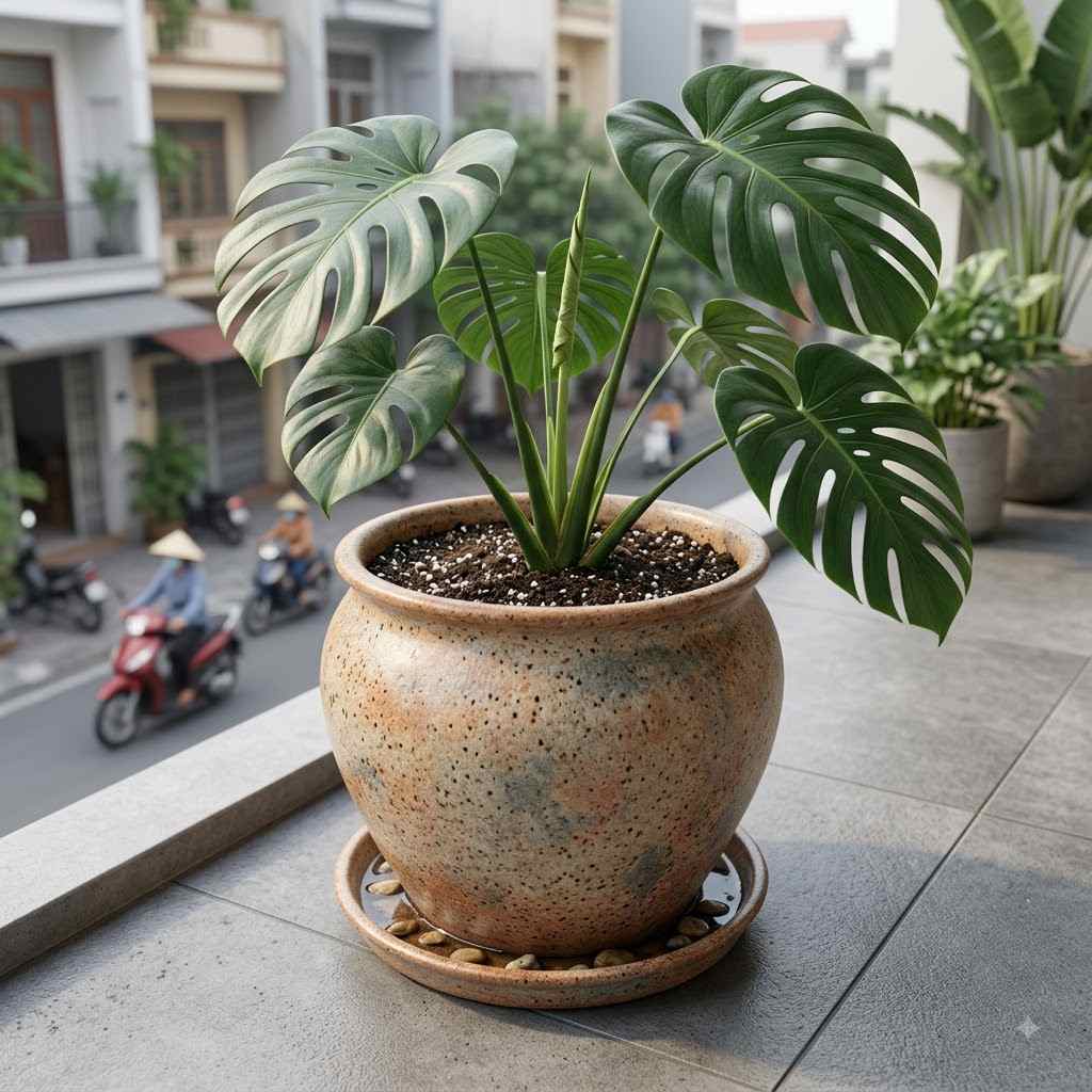 Chậu cây cảnh to đẹp bằng gốm có kích thước phù hợp và thoát nước tốt