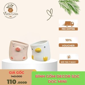 Chậu sứ trồng cây mini hình con Heo hồng, Vịt vàng đáng yêu.