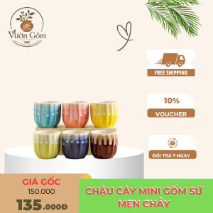 Chậu Cây Mini Gốm Sứ Men Chảy Thủ Công Trang Trí Bàn Làm Việc, Trồng Sen Đá & Xương Rồng